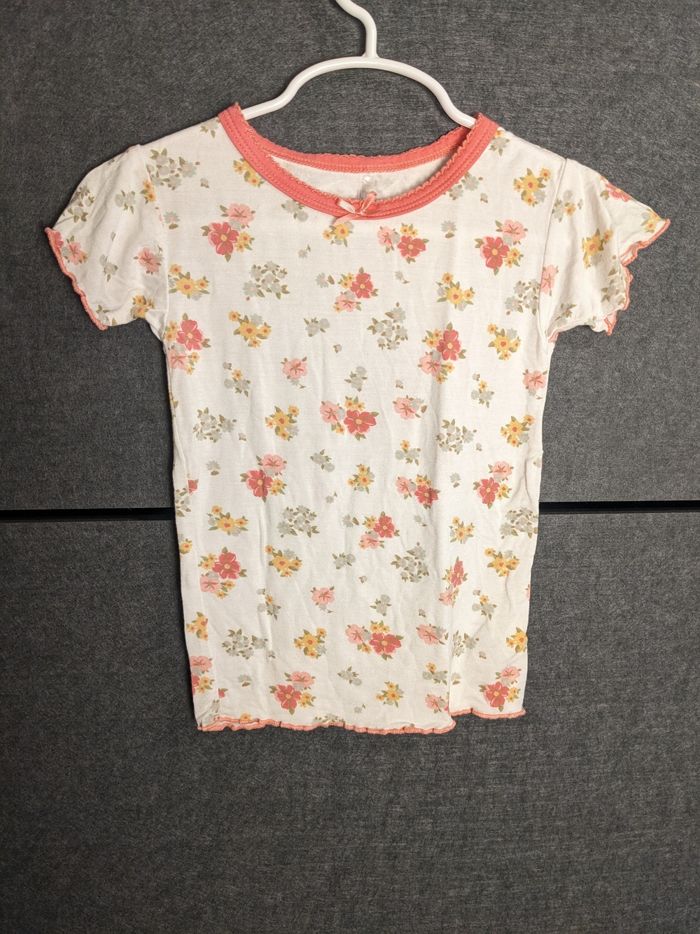 Mud Pie White Short Sleeve Floral Tee with Pink Trim